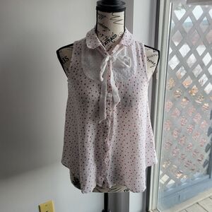 LC Lauren Conrad x Disney Sleeveless White Top w Red Heart Dots And Neck Tie Xs